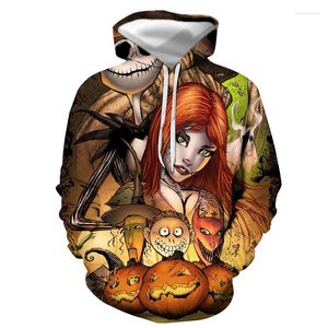 Moletons masculinos de outono e inverno homens Mulheres 3D Hoodie Hip Hop Skull Jack Print Halloween Street Rous