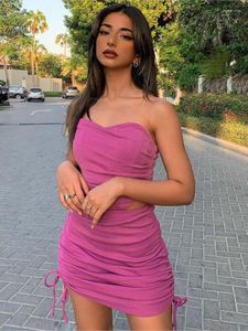 Casual Dresses Summer Dress 2023 Party Outfits For Women Sexig ärmlös Wrap-Chest Short Crop Navel Tube Top Slim Drawstring Hip Lift