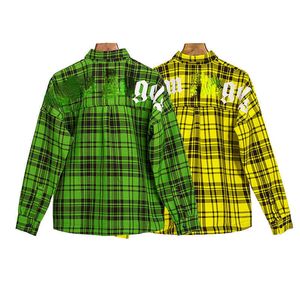 Camisa casual da moda Mulheres masculinas camisas de mangas compridas camisa de gorjeta de palmeira camisa de palmeira solta cardigã de hip-hop fino casaco xadrez imprimido