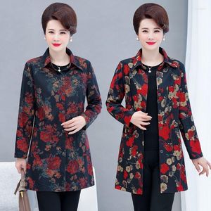 Women's Jackets 2023 Spring Autumn Middle-aged And Elderly Women's Coats Jacket Fashion Slim Long-Sleeved Print Outwear Casual C641