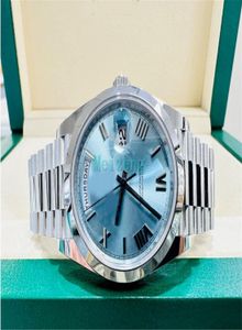 2023 Diver Sport Armbandsur President 40 mm Day Date 228206 Platinum Ice Blue Roman Urtavla Helt ny automatisk herrklocka