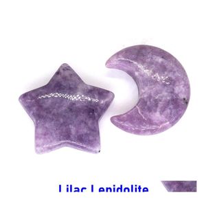 Stone Moon Star Shaped Set Statues Purple Lilac Crystal Mascot Meditation Healing Reiki Gemstone Gift Room Deco Yydhhome Drop Delive Dhjqt