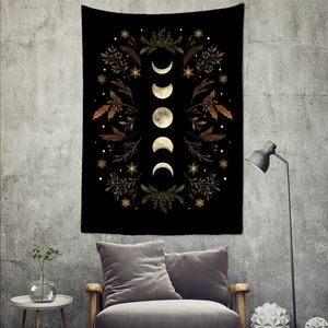 Tapestries Moon Phase Moonlight Tapestry Wall Hanging Olive Leaf Bohemian Art Psychedelic Tapiz Mysterious Home Decor T230217