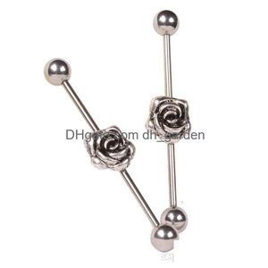 Plugues t￺neis de 38 mm de comprimento Rose Industrial Breatring Body Jewelry Ear Piercing Drop Dat entre Dhgarden Dhqtu