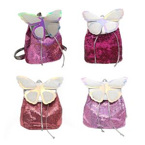 Evening Bags Colorful Sequins Leisure Women Girls Totes Travel School Shoulder Drawstring Cartoon Butterfly PU Leather BackpacksEvening