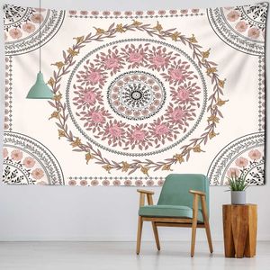 Tapestries Pink Mandala Flower Tapestry Wall Hanging Boho Art Hippie Tropical Plant Aesthetics Room Kawaii Home Decor