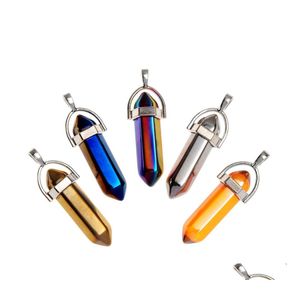 Charms The Colorf Plating Color Hexagon Prism Pendants Crystal Clear Chakras Gem Stone Fit Earrings Necklace Making Assorted Drop De Dh4Ah