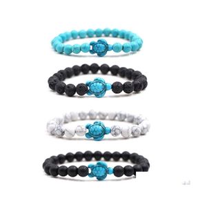 Charm Armbänder Sommerstil Blaue Meeresschildkröte Perlen Klassisch 8mm Türkis Stein Elastisches Freundschaftsarmband Strand Für Frauen Männer Juwel Dh3Px