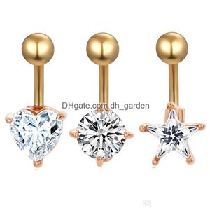 Göbek çan düğmesi halkaları 14G göbek halka karışımı 3 stil 24pcs/lot berrak zirkon kadın gövde piercing jewlry yıldız sarkma dhgarden dhr23