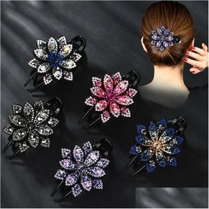 Car Dvr Hair Clips Barrettes Rhinestone Flower Duckbill Claws Vintage Accessories Women Girls Shinning Hairpin Ponytail Headdress Dr Dhs8X