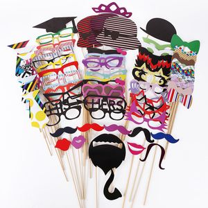 Andra evenemangsfestleveranser 76st DIY PO BOOTH PEPS Roliga maskglasögon mustaschläpp på en pinne Pobooth Birthday Wedding Decoration Party Accessories 230217