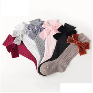 Car DVR Kids Socks Bows Girls Cotton Cotton Princess Designer Stockings Baby Knet Knee High Sock Toddler Drop Drobling Clot Dht6y