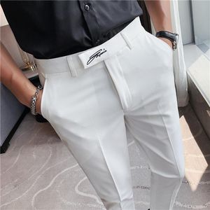 Erkekler Suits Blazers Erkekler İş Takım Pantolon Erkek Moda Sosyal Nakış Beyaz Pantolon Formal Giyim Ofis Düğün Ziyafet Siyah