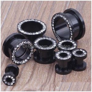 Plugs Tunnels Mix 416Mm 64Pcs/Lot Stainless Steel Black Crystal Ear Body Piercing Jewelry Flesh Tunnel Drop Delivery Dhgarden Dhugs