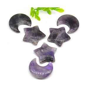 Stone Moon Star Shaped Set Statues Purple Amethyst Crystal Mascot Meditation Healing Reiki Gemstone Gift Room Deco Yydhhome Drop Del Dhlkc