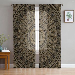 Cortina de cortina Brown Bohemian Mandala Modern Cortinas para sala de estar Janela de tule transparente Sheer The Bedroom Accessors Decor