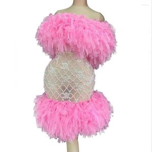 Abbigliamento da palcoscenico Abiti da tutu in maglia da festa carini per le donne Abito da ballo estivo Abito in tulle Abiti da night club Vedere attraverso Clubwear senza spalline