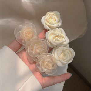 Sweet Lace Camellia Ribbon Spring Hair Clips For Kids Girls Flower Hairpins Covered Clips Headwear Hair Ponytail Barrettes 1652