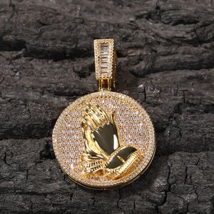 Hip Hop Playing Hands Pendants Necklace Bling Full Zircon Religious Jewelry Gift