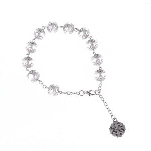 Braccialetti con rosario di perle religiose in filo Braccialetti con mini braccialetto cattolico per il battesimo del bambino Bomboniere Gioielli in preghiera