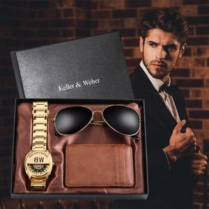 Orologi da polso Orologio da uomo Luxury Business Impermeabile 30M Orologio da polso Cinturino in acciaio inossidabile Quarzo Fermasoldi Set di occhiali Regalo Montre Homme