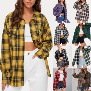 Women's Jackets Autumn Winter Jacket Shirt Women Top Button Coat Fashion Casual Vintage Plaid Elegant Single Breasted Long Sleeve Outerwear