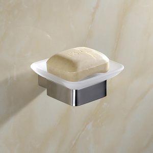 Bath Accessory Set 1pcs Durable Solid SUS304 Stainless Steel Bathroom Soap Dish Holder With Glass Modern Smooth Mirror Square