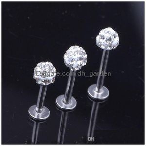 Labret Lip Piercing Jewelry Wholesale 20Pcs/Lot Crystal Clear Stainless Steel Labret Rings Ear Stud Tragus Earring Body Uni Dhgarden Dhcxg