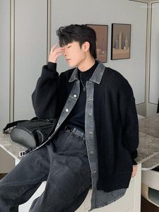 Herrenjacken ZCSMLL Herbst- und Winterurlaub Zweiteilige Strickwaren Jungen Strickjacke Mantel Koreanischer Trend Lazy Style Denim Splicing Pullover