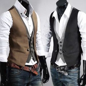 Men's Vests Business and Leisure Men's Double Breasted Waistcoat Dress Vest Meeting Party Wedding Formal Sleeveless Jacket 230217