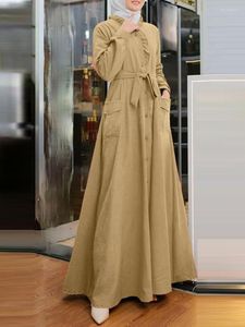 Roupas étnicas Vestido de Outono Mulheres Muçulmanas Abaya Índia Abayas Stand Collar Dubai Turquia Islam Party Kaftan Robe Longue Vestidos