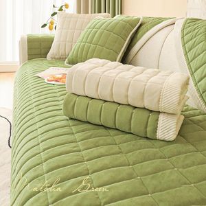 Chair Covers Warm Plush Living Room Sofa Cushion Non-Slip Armrest Cloth Crystal Velvet Plaid Winter Thickening