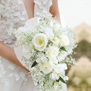 Decoratieve bloemen Wedding Bruid met Europese stijl White Rose Bouquet Pography Po Props Simulation Calla Lily Flower Art