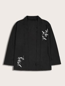 Camisas casuais masculinas Coroa estilo chinês simples solteira cardigan japonês yukata bordado tradicional de bordado aberto de quimono camisa