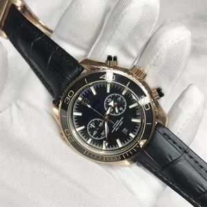 Luxuriöse Herren-Luxusuhr aus Roségold, blaues Zifferblatt, Saphirglas, Quarzwerk mit Chronographenfunktion, funktioniert. Alle Hilfszifferblätter funktionieren, Master274i