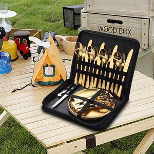 Geschirr Sets Terprun Besteck Edelstahl Outdoor Reise Set Camping Steak Messer Gabel Löffel Stoff Tasche Western Geschirr