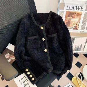 2023 Women's coat knitted single breasted sweater cardigan solid color spring and autumn round neck coat high-end ladies short style top women Maoni knitted cardigan