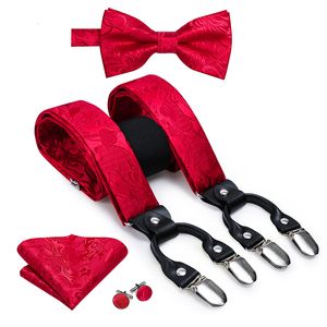 Bretelle 100 seta uomo adulto per uomo pelle metallo 6 clip bretelle classico rosso floreale vintage elastico e papillon 230217