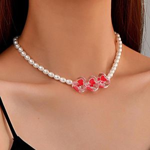 Choker Fashion Ins Style Love Kościa Naszyjnik Czech Pearl Clavicle Trend