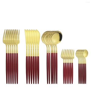 Dinnerware Sets 30pcs/5set Red Gold Stainless Steel Cutlery Set Knife Fruit Cake Fork Tea Coffee Spoon Dinnerwarep Party Kitchen Flatware