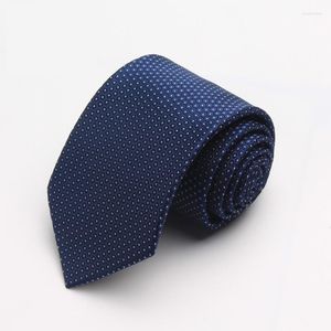 Bow Ties High Quality 2023 Designer Fashion White Dot Dark Blue 8cm For Men Necktie Work Business Formal Suit With Gift Box