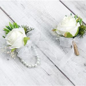 Fiori decorativi Corpetto artificiale Polso rosa Accessori per feste di nozze per sposi Groomsmen da sposa Damigelle d'onore all'ingrosso