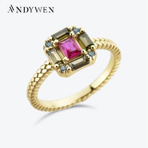 925 Sterling Silber Gold Ringe Klar CZ Quadrat Oliv Rose Rot Ring Big Band Frauen Hochzeit Schmuck Kristall CZ