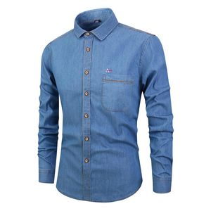 القمصان غير الرسمية للرجال 2023 Aramy Jeans Denim Long Sleeve Cotton Dress Shirt Men