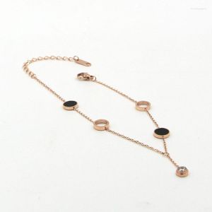 Anklets Design 2 Circles Emamel Circle Middle Zircon Top Quality Titanium Steel Rose Gold Color Woman Jewel Gift