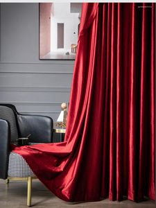 Curtain Light Luxury Velvet Living Room Curtains Thickened Blackout Red Solid Color Retro Bedroom