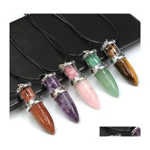 Pendant Necklaces Natural Amethyst Gravel Rose Quartz Crystal Necklace Hexagon Prism Pendum Shape Chakra Healing Jewelr Carshop2006 Dht2J