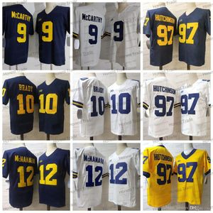 S NCAA 9 McCarthy Football 12 McNamara 10 Tom Brady 97 Aidan Hutchinson Blue Blue White Michigan College Mense Jersey