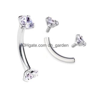 Eyebrow Jewelry Tragus Earring Internally Thread Cubic Zircon Stainless Steel Curved Barbell Piercing Ring Body Drop Delivery Dhgarden Dh1Ul