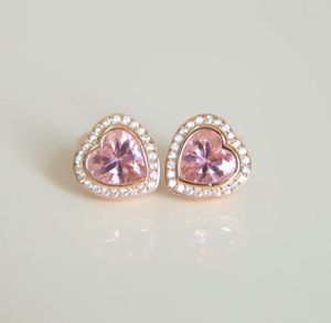 Studörhängen 2023 Fabrik grossist 925 Sterling Silver Pink Heart Cubic Zirconia Shape Studs Rose Gold Color Women Earring